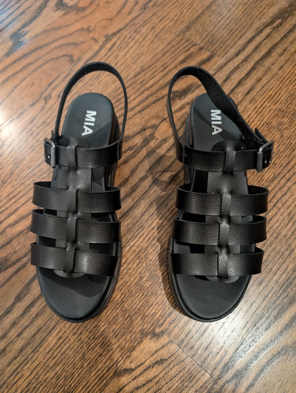 MIA Black Leather Strappy Fisherman Sandals